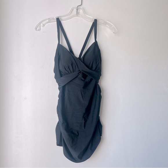 Pinkblush Black Solid Wrap Front Maternity Tankini Top S - Picture 5 of 7